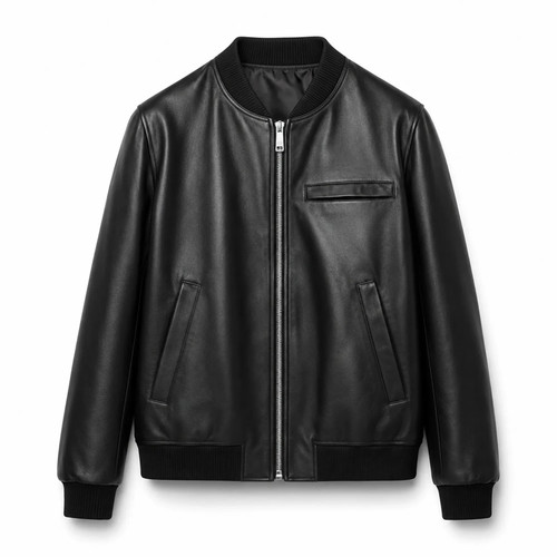 Men black leather bomber - black,