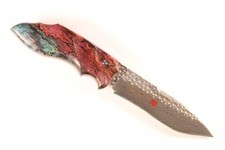 Coltello lama damascata fissa manico Burlwood personalizzato Mcusta Seki Japan LMC-024-BS2