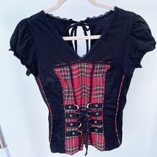 Top corsetto rosso a quadri vintage Tripp NYC taglia grande