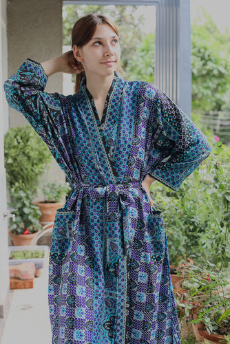 Abito lungo kimono - , blu-nero