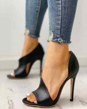 Sandali decolte stiletto nero tronchetto 12 cm pelle sintetica eleganti 1412