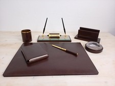 Set Scrivania Sottomano Vintage Vera Pelle Completo Modernariato Anni 90 Nuovo 