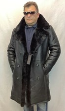 Giacca trench lungo NERO 100% VERA PELLE DI PECORA SHEARLING LEATHER XS-8XL, nuovo con etichette
