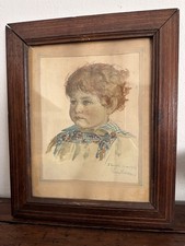 Antico quadro  -acquarello -Ritratto bambino - 21 settembre 1919