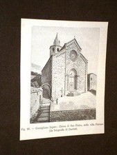 Rara veduta di fine '800 Cornigliano Ligure - Chiesa di San Pietro Villa Peirano