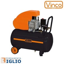 Compressore Aria 50 Litri Portatile Lubrificato Doppio Manometro 8 Bar VINCO