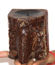 Antico di Legno Ganesh Colonna Basamento Portacandele Stand Intagliato a Mano Da
