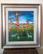 DIPINTO OLIO SU TELA CESARE MARCHESINI ( MONZA 1939) CROCIFISSIONE - NAIF