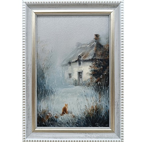 Gatto invernale dipinto olio