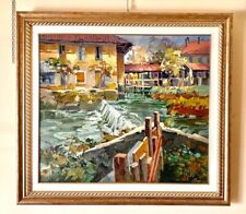 Aldo Mari - Dipinto su tela con cornice - Scorcio sui Navigli - 80cm x  70cm