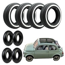 KIT 4 PNEUMATICI + CAMERE AUTO 125 R12 62S cn fascia bianca per FIAT 500 d'epoca