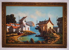 Gemälde - Fischerdorf mit