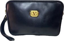 VALENTINO GARAVANI Leather Clutch Bag Wrist Strap Zip Closure