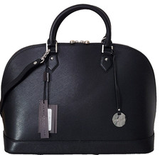 🌞BORSA A TRACOLLA PULICATI DESIGNER ITALIANO PELLE NERA ARGENTO GRANDE CUPOLA🌺NUOVA CON ETICHETTE!