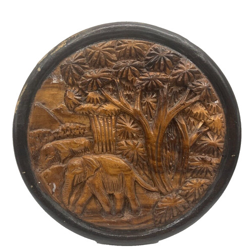 Hand carved wood round plate - wood,