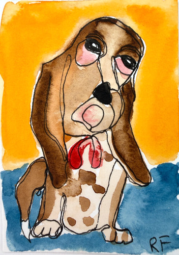 Quadro acquerello basset - quadro,