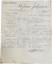FATTURA LETTERA  AUTOGRAFATA STEFANO JOHNSON 1907 FUSIONE BRONZO Milano