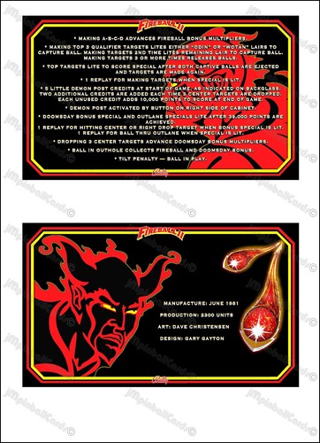 Bally fireball 1981 cartes - ii,