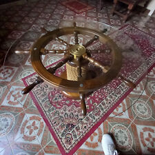 Tavolino da caffè artigianale in legno nautico,piano in vetro trasparente