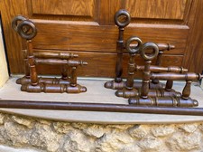 Reggi tenda antico legno tornito due coppie e bastone vintage