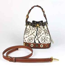 Super! Nuova Tory Burch T Monogram Grommet Bucket Borsa Secchiello con Occhielli