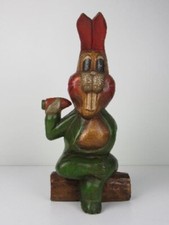 Scultura coniglio statua legno intagliato e dipinto a mano soprammobile vintage