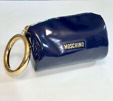 Moschino Borsa Clutch Pochette Vintage 1990 in Pelle Verniciata blu scuro