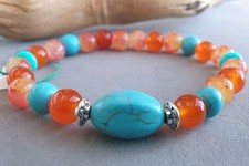 ???BRACCIALE DONNA PIETRE NATURALI DURE TURCHESE E ARANCIONE. 104 ??