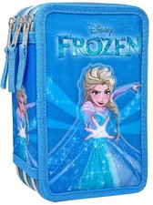 Clondo Frozen  Astuccio 3D triplo riempito, 44 pezzi, 3 Zip, Scuola, Bambina