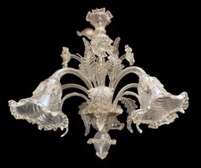 Lampadario in Vetro di Murano con Spruzzi d’Oro Zecchino – 5 Luci – H 90 x 85 cm