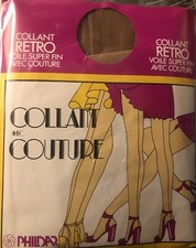 2 Paia Collant Retro Vintage Riga Molto Sexy Phildar Mis. 2 M Col. Beige (Lama)