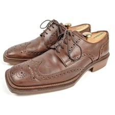 Peppe Peluso Collezioni Punta Quadrata in Pelle Marrone Brogata Ala, Uomo EUR 43