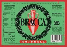 ETICHETTA ACQUA MINERALE NATURALE IN CARTA N°01 BRACCA BERGAMO VINTAGE 92cl