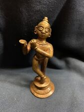STATUA ORIENTALE BRONZO ANTICA KRISHNA CHE SUONA IL FLAUTO INDIA