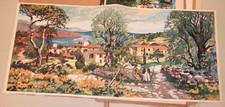 Disegno Gouache Arazzo D'Arte Berri Bourges - Paesaggio Mediterraneo - 101x45 Cm