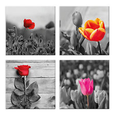 Quadri fiori 4 Pezzi Stampa su Tela con Telaio in Legno Arredamento Arte
