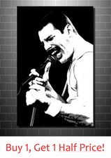 FREDDIE MERCURY POP ART TELA STAMPA ARTE DA PARETE - TELA INCORNICIATA NERA + BIANCA