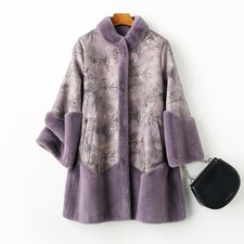 Cappotto donna vera pelliccia di visone collo caldo manica lunga stile mento giacca spessa