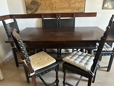 Antico Tavolo Da Pranzo Primi Del 900 Con 6 Sedie Foderate In Pelle