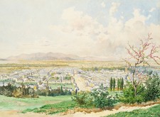 F. KOPALLIK (*1860), piccola città residenziale vicino alle Alpi, 1890 circa, Aq. Romanticismo