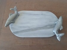 Vassoio Tagliere Marmo Vintage '80 Arthur Court Pesci Salmone Design Metallo '70