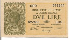 ITALY, 2 LIRE, P#30a, 1944