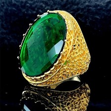 Anello ottomano uomo 925 fatto a mano con smeraldo grande placcato oro 14 kt