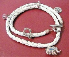 Bracciale donna ecopelle bianca con charms argento dorato anallergico NUOVO