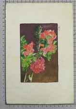 QUADRO FLOREALE DIPINTO AD ACQUERELLO SU CARTA VINTAGE QUADRO FIORI ROSSI DR1