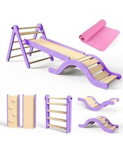🔥NUOVO🔥 Pikler Triangolo Set 7in1 Pieghevole Bambini Arrampicata Giocattoli Interno, Viola