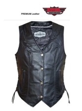 6897.00 Gilet donna moto custom biker pelle morbida nero bottoni lacci laterali