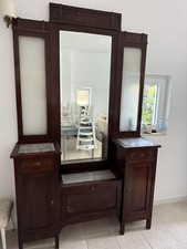 Antico Mobile Toilette Liberty In Legno Massello Con Specchio E Marmo