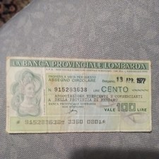 MINI ASSEGNO BANCA PROVINCIALE LOMBARDA 100 LIRE REGOLI VINCENZO ALIMENTARI BAR