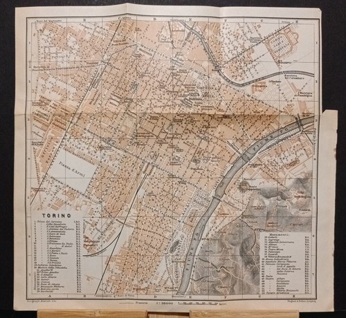 Stampa antica mappa - antica, torino
